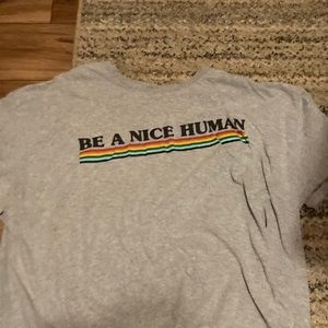 “Be A Nice Human” Grey-Rainbow Tee